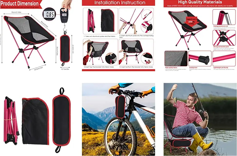 Folding Chair Ultralight Detachable Portable Lightweight Chair Folding Extended Seat  Fishing Camping Home BBQ Garden Hiking