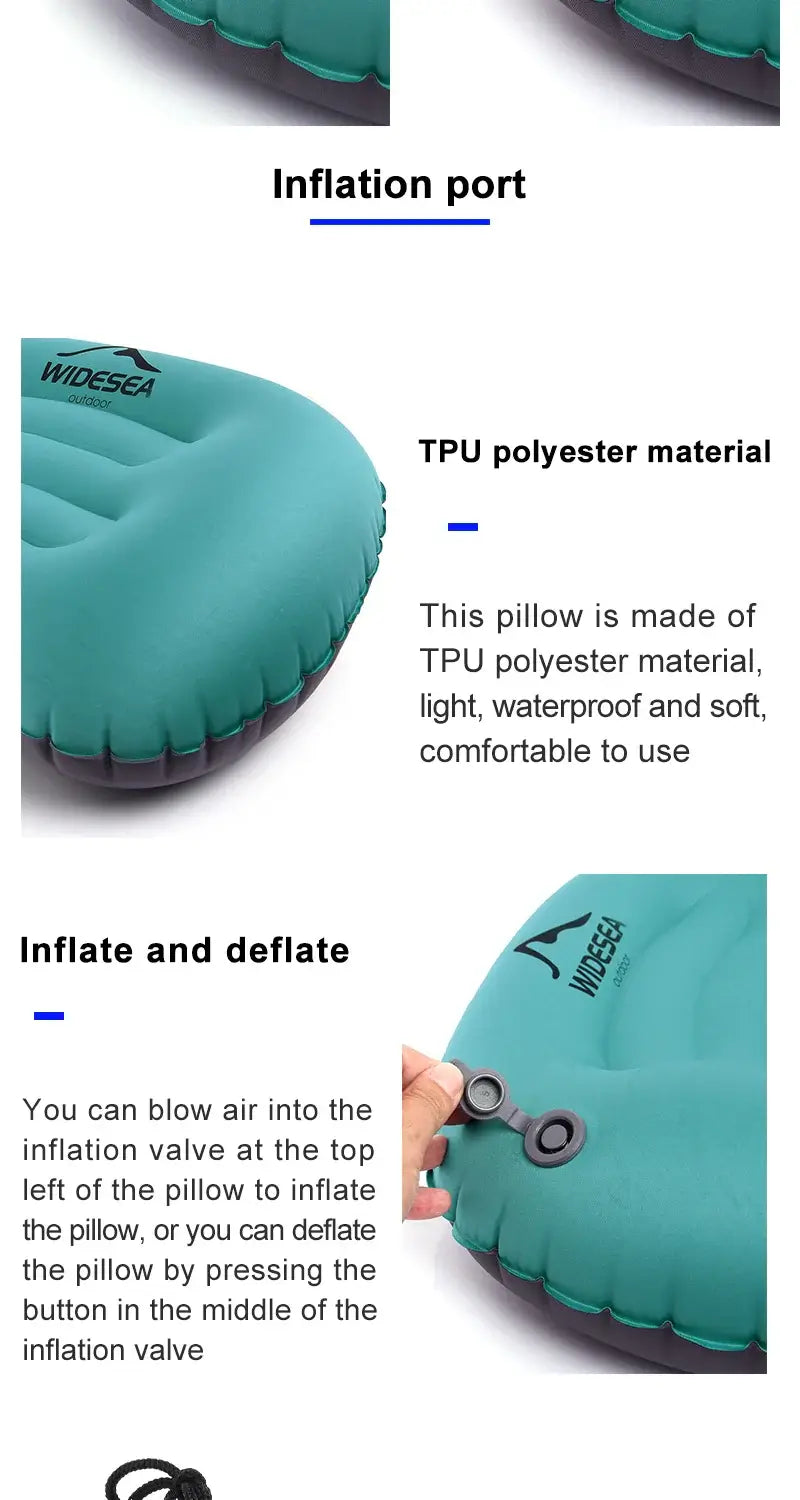 Widesea Portable Inflatable Pillow Camping Equipment  Compressible Folding Air Cushion Outdoor Protective Tourism Sleeping Gear