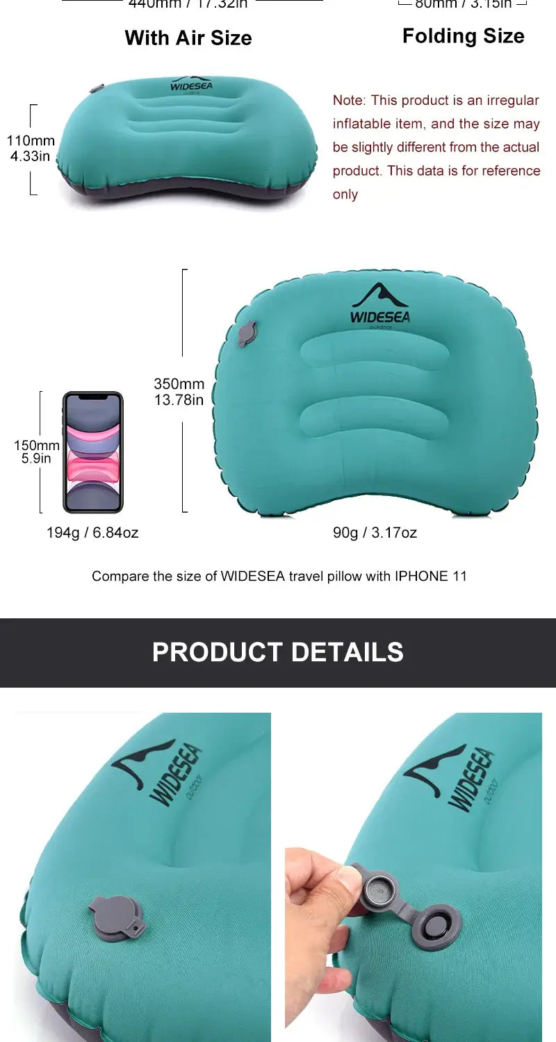 Widesea Portable Inflatable Pillow Camping Equipment  Compressible Folding Air Cushion Outdoor Protective Tourism Sleeping Gear