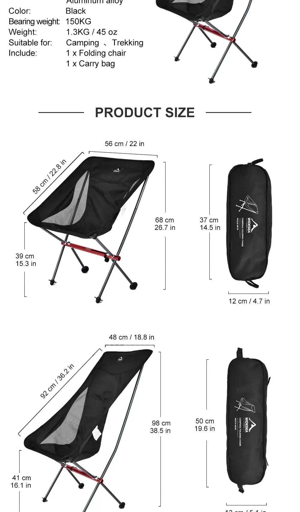 Widesea Camping Fishing Folding Chair Tourist Beach Chaise Longue Chair for Relaxing Foldable Leisure Travel Furniture Picnic