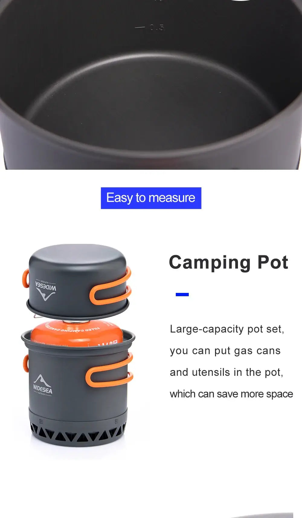 Widesea Camping 1.3L 2.3L Cookware Outdoor Cooking Set Heat Cooker Travel Tableware Pot Kettle Tourist Kitchen Utensil Equipment