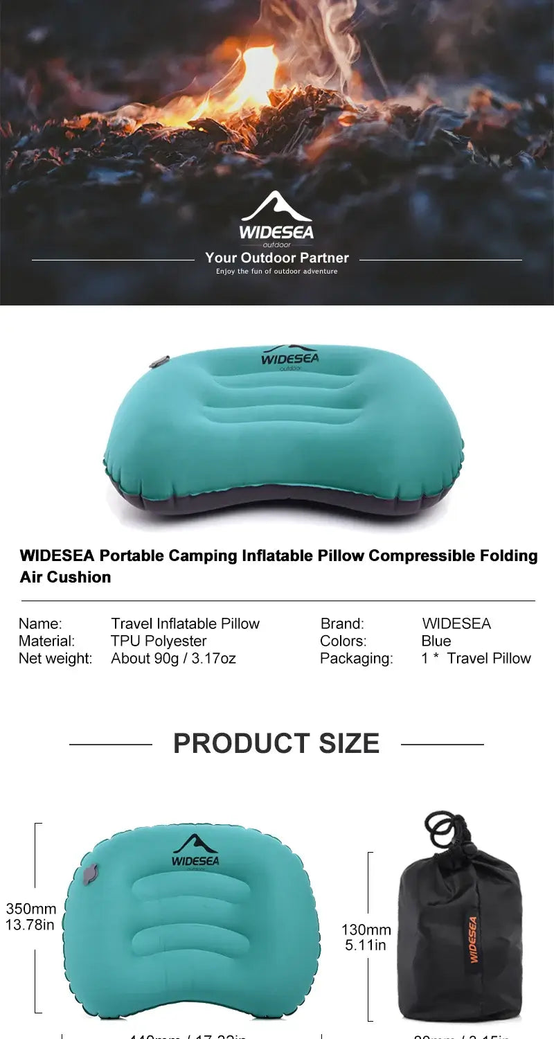 Widesea Portable Inflatable Pillow Camping Equipment  Compressible Folding Air Cushion Outdoor Protective Tourism Sleeping Gear