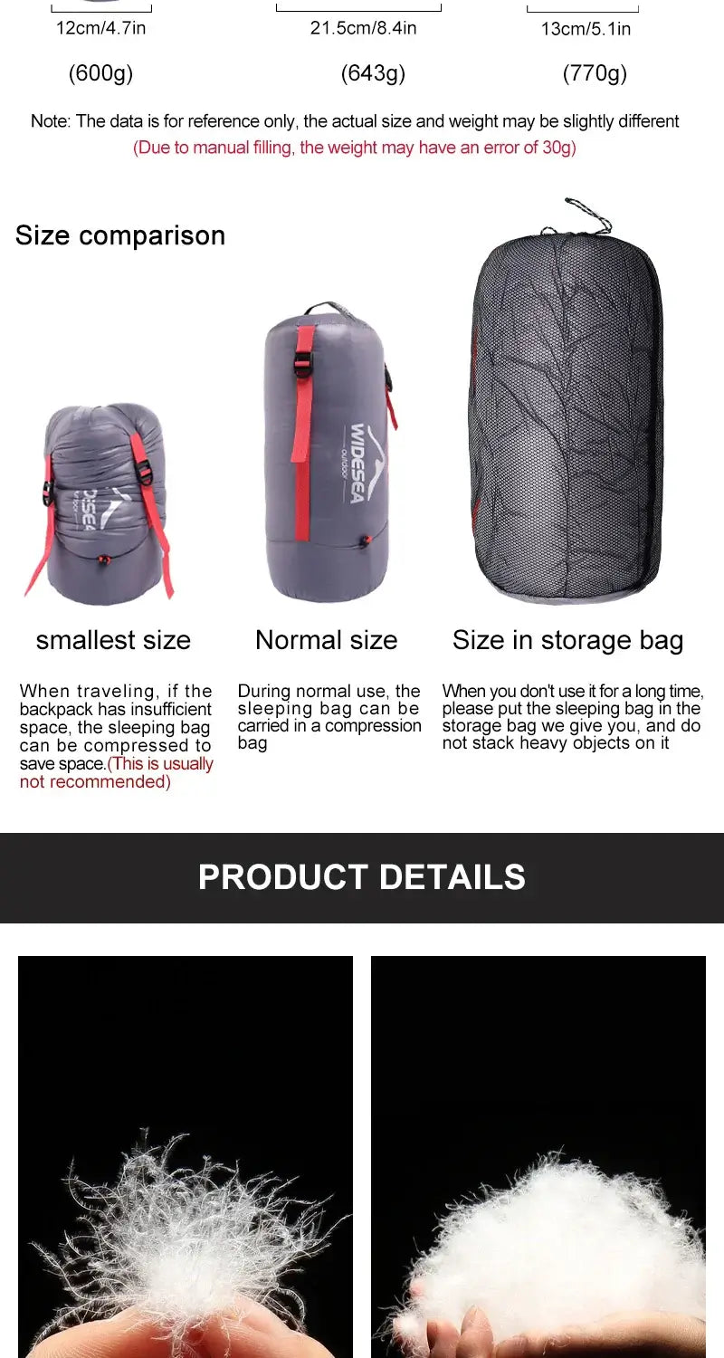 Widesea Camping Ultralight Sleeping Bag Down Waterproof Lazy Bag Portable Storage Compression Slumber Bag Travel Sundries Bag