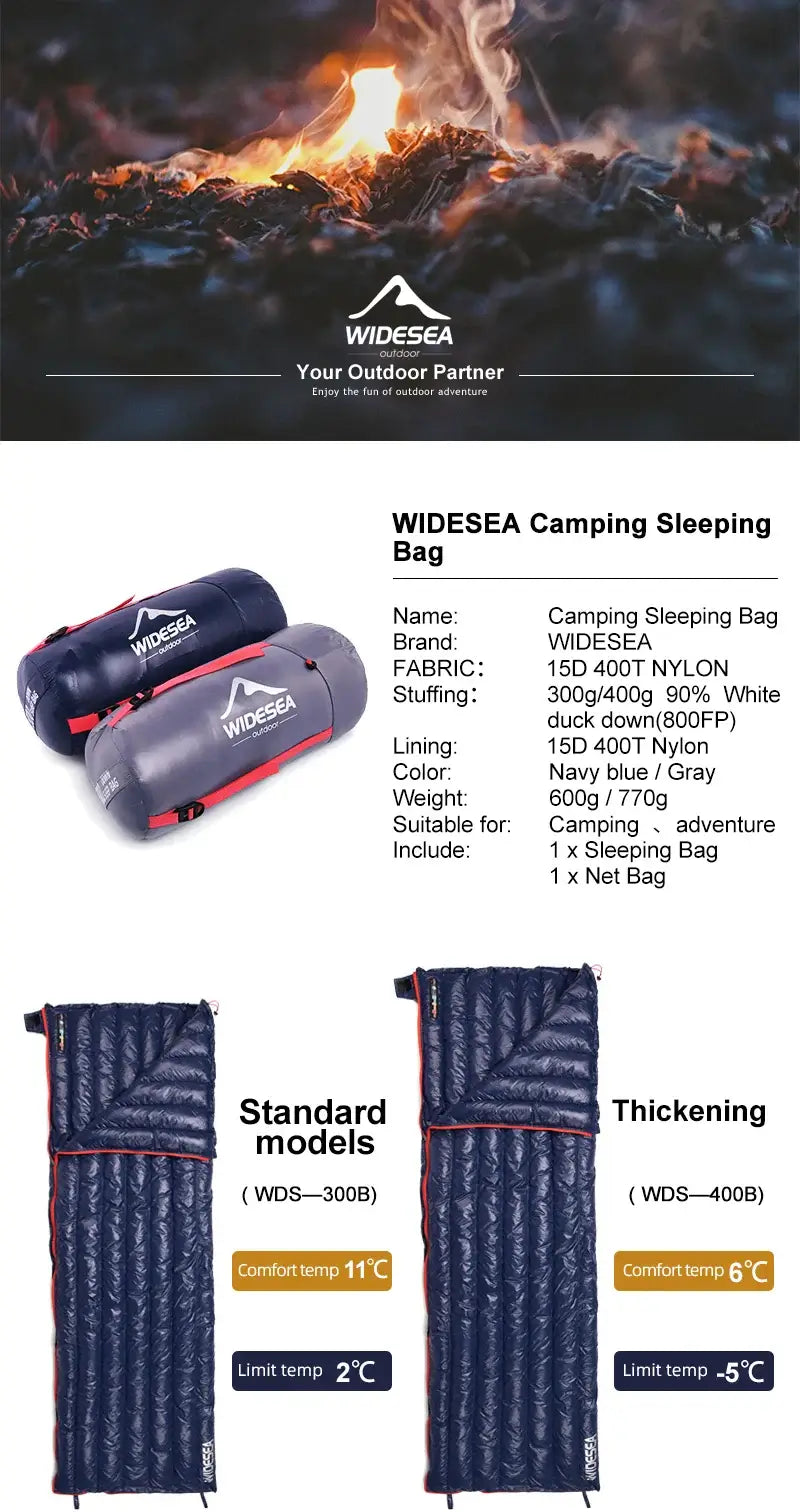 Widesea Camping Ultralight Sleeping Bag Down Waterproof Lazy Bag Portable Storage Compression Slumber Bag Travel Sundries Bag