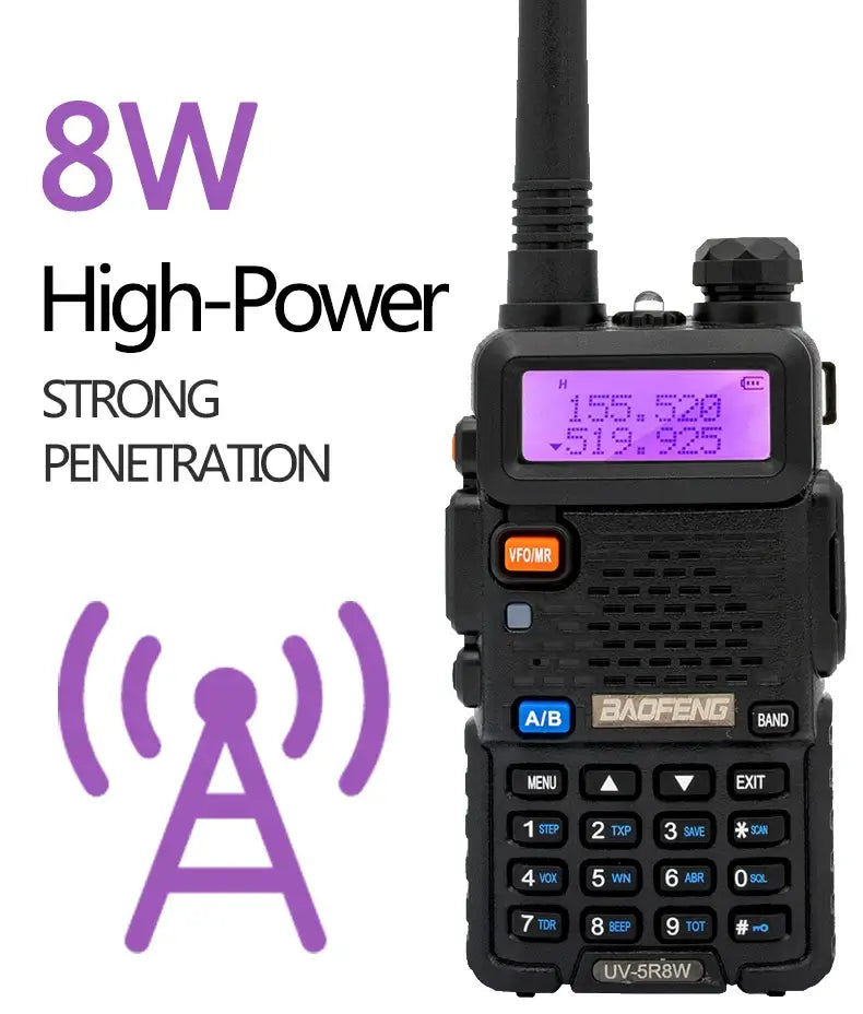 1/2PCS BaoFeng UV-5R 8W Tri-Power Walkie Talkie High Power Dual Band Long Range 128 CH Portable Handheld UV 5R Ham Two Way Radio