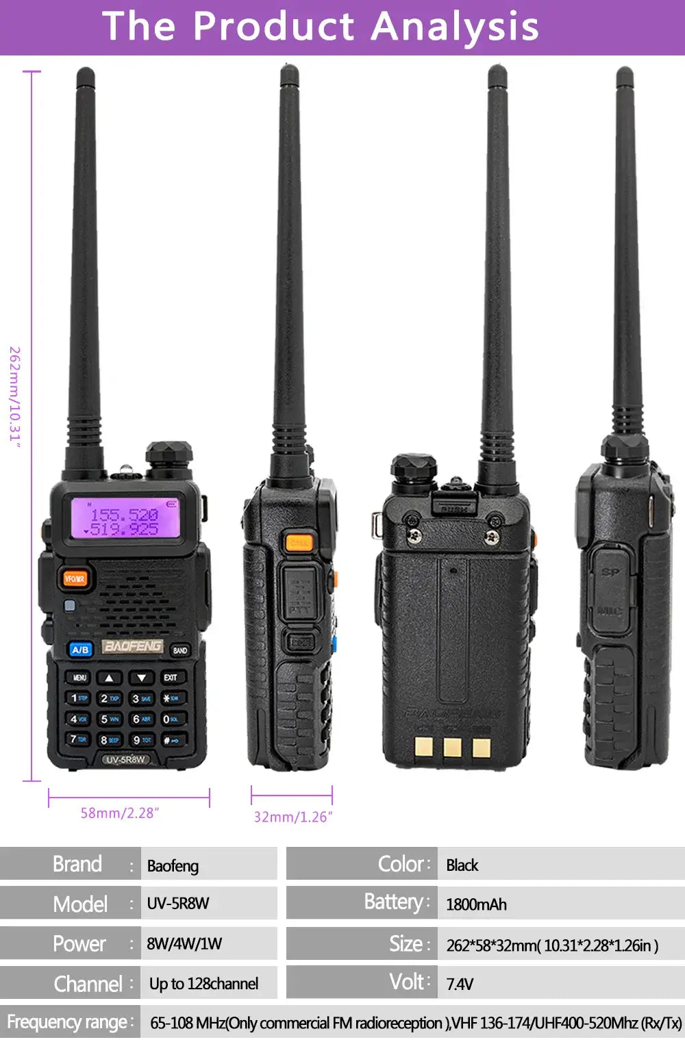 1/2PCS BaoFeng UV-5R 8W Tri-Power Walkie Talkie High Power Dual Band Long Range 128 CH Portable Handheld UV 5R Ham Two Way Radio