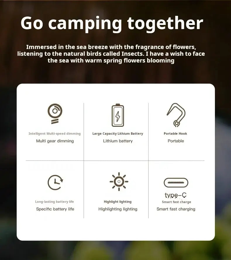 LED Camping Lamp Retro Hanging Lamp Portable Stepless Dimming Camping Light Waterproof Rechargeable Outdoor Light Lantern