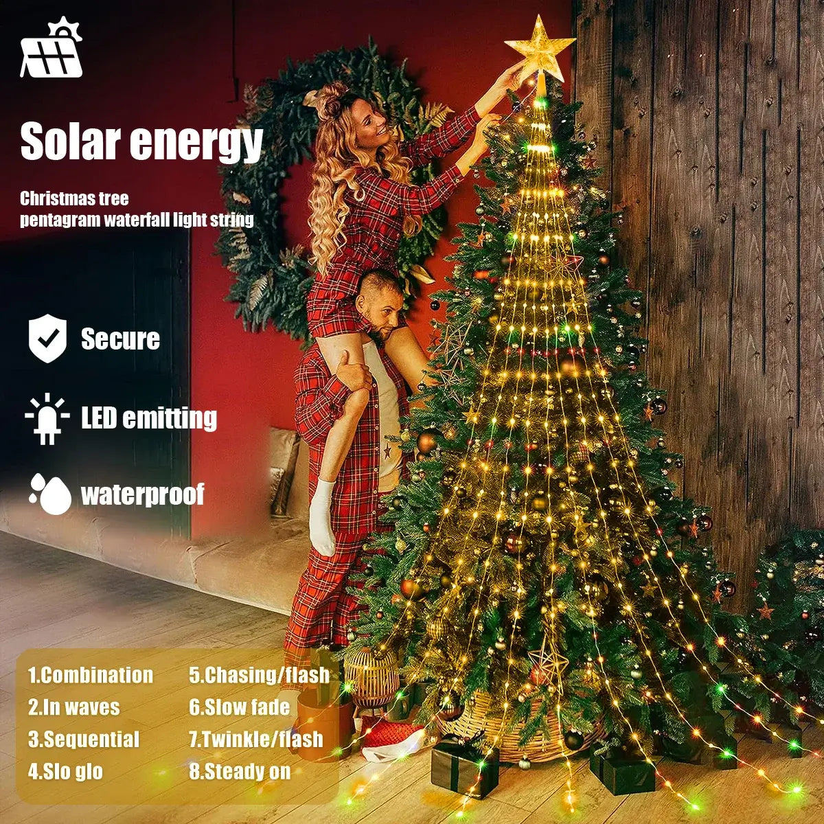 Waterproof String LED Light Solar Christmas Decorations 3M/2M Waterfall Tree Fairy Lamp 8 Modes Camping Holiday Lights