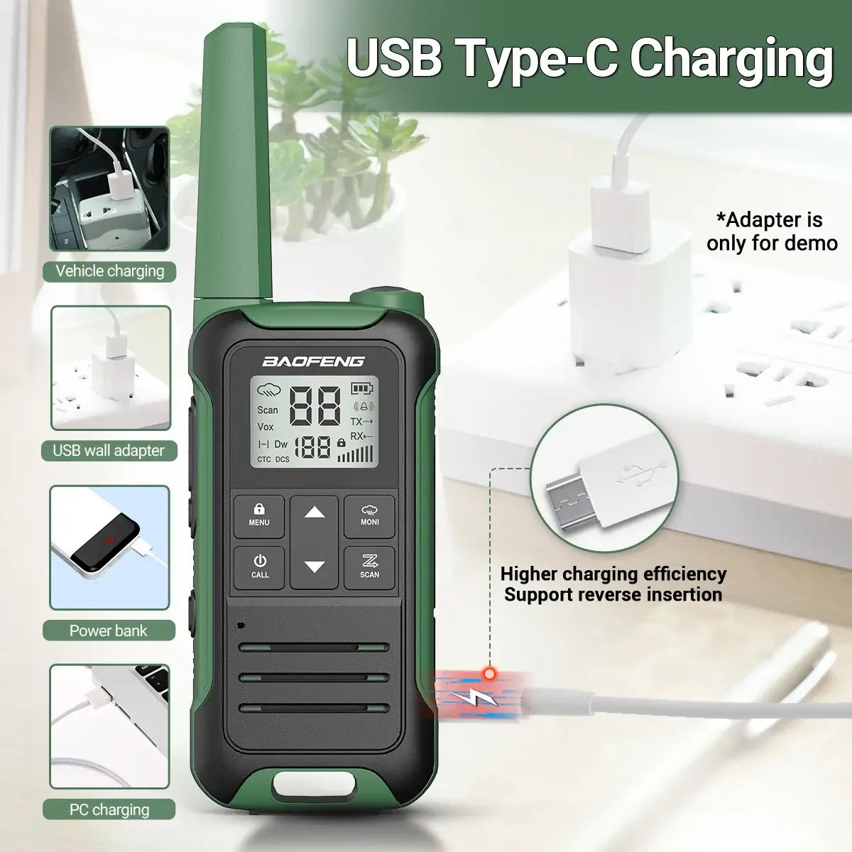 2pcs Walkie Talkie PMR FRS Long Range Rechargable Portable Kids Two Way Radio Type-C Charger for Camping Trip