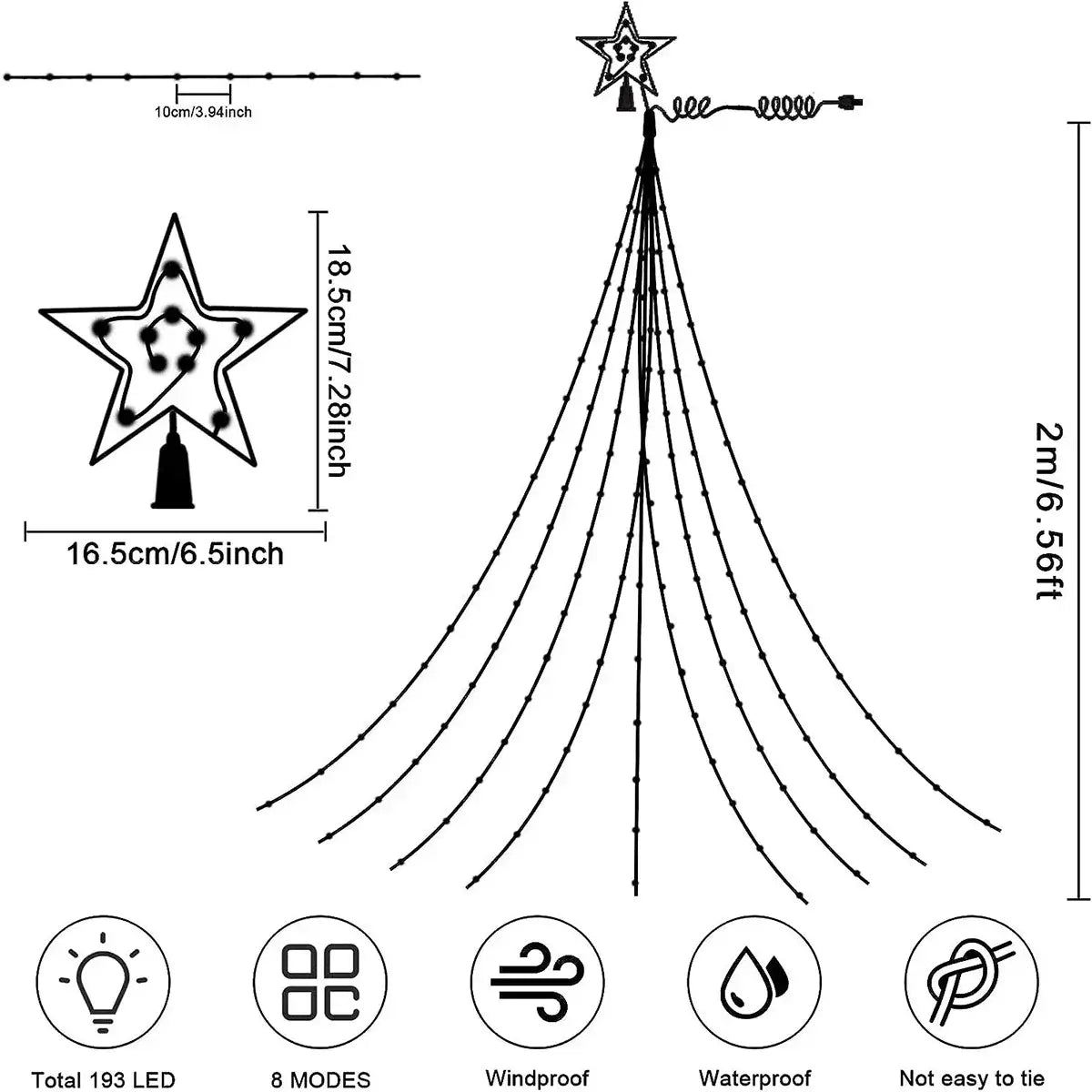 Waterproof String LED Light Solar Christmas Decorations 3M/2M Waterfall Tree Fairy Lamp 8 Modes Camping Holiday Lights