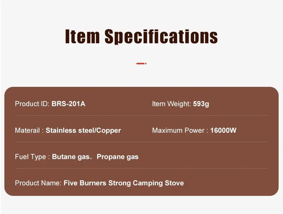 BRS-201A Portable Camping Gas Stove 16000W High Pressured Propane Butane Gas Burner Outdoor Emergency Stove with Piezo Ignition