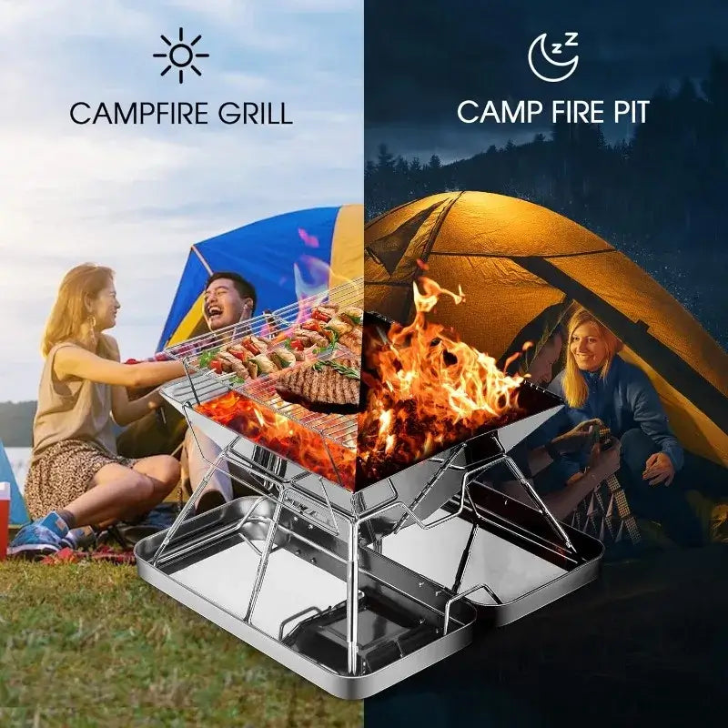 Folding Stainless Steel Charcoal Grill for Outdoor Cooking, Hiking and Camping, Also Suitable for Outdoor Charcoal Grills