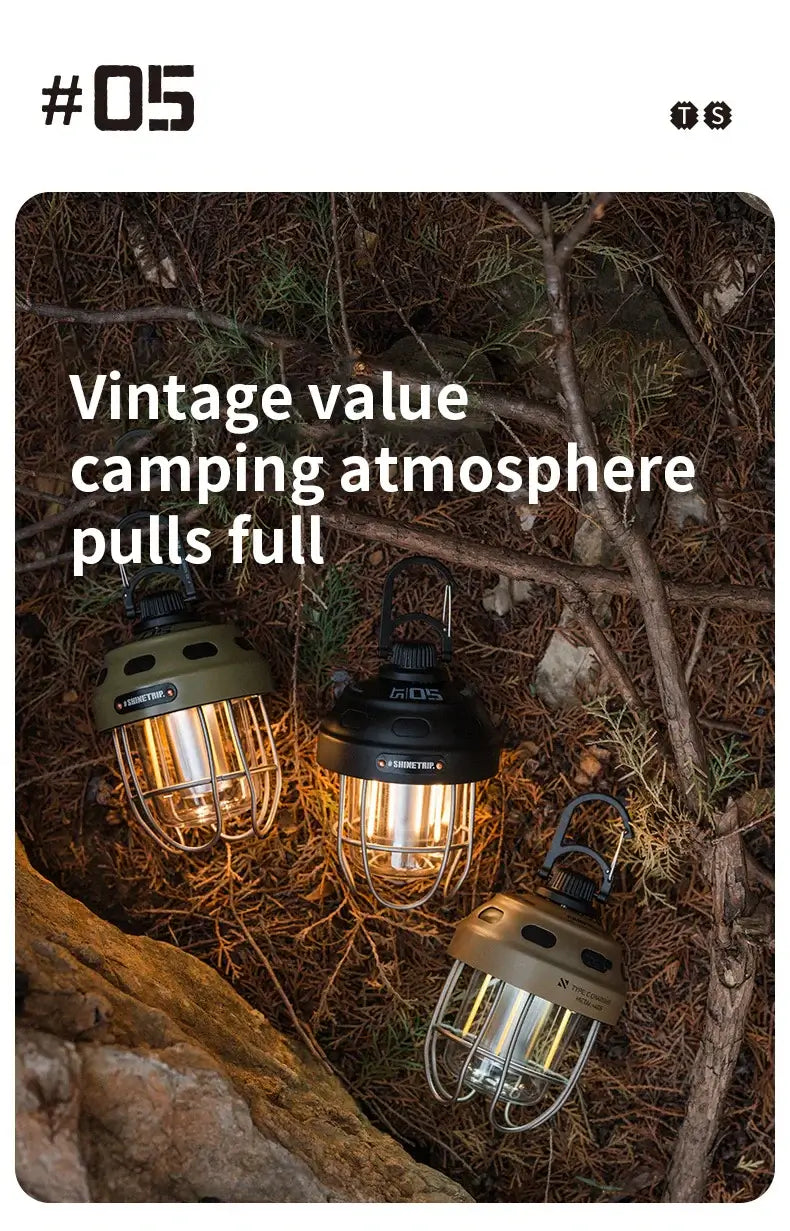 Vintage Camping Light Metallic Color Long Life Rechargeable Enhance Camping Ambiance Tent Light For Outdoor Camping