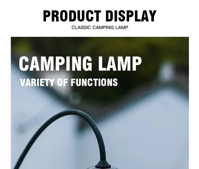 LED Camping Lamp Retro Hanging Lamp Portable Stepless Dimming Camping Light Waterproof Rechargeable Outdoor Light Lantern