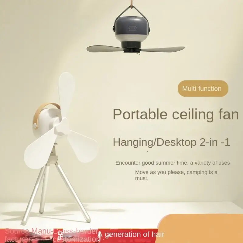 Portable wireless mini ceiling fan light USB fan with remote control, stand, night light, portable, home, outdoor, camping, tent