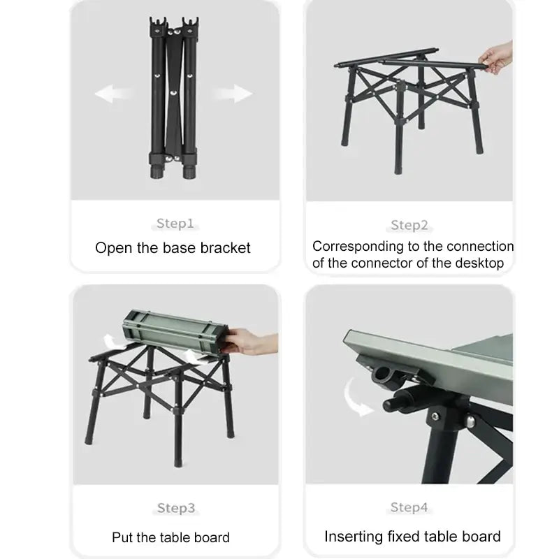 Step-by-step guide for assembling the Naturehike aluminum alloy folding camping table.