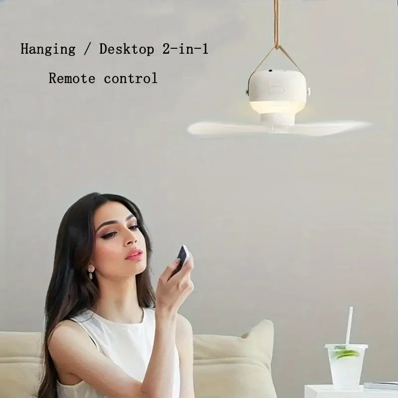 Portable wireless mini ceiling fan light USB fan with remote control, stand, night light, portable, home, outdoor, camping, tent