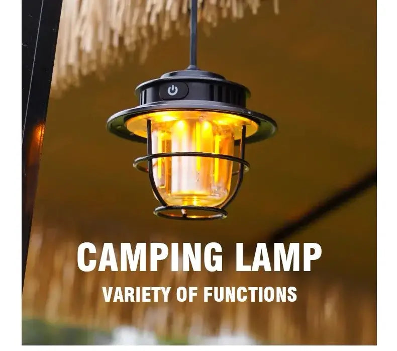 LED Camping Lamp Retro Hanging Lamp Portable Stepless Dimming Camping Light Waterproof Rechargeable Outdoor Light Lantern