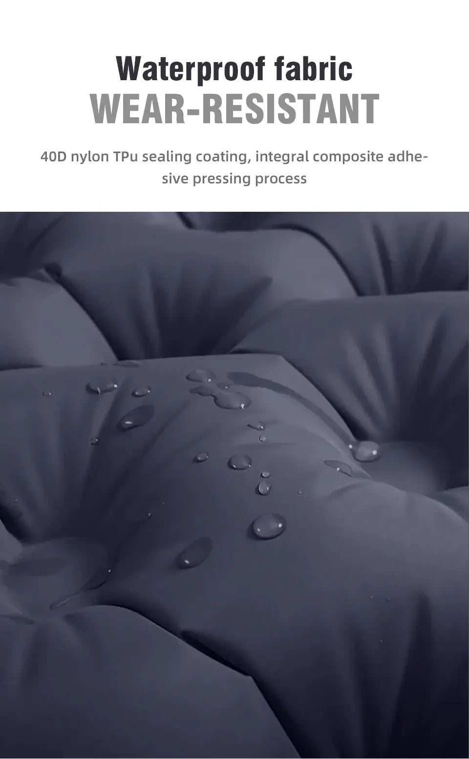 Waterproof 40D nylon TPU fabric for outdoor inflatable mattress, showcasing wear-resistance and durability features.