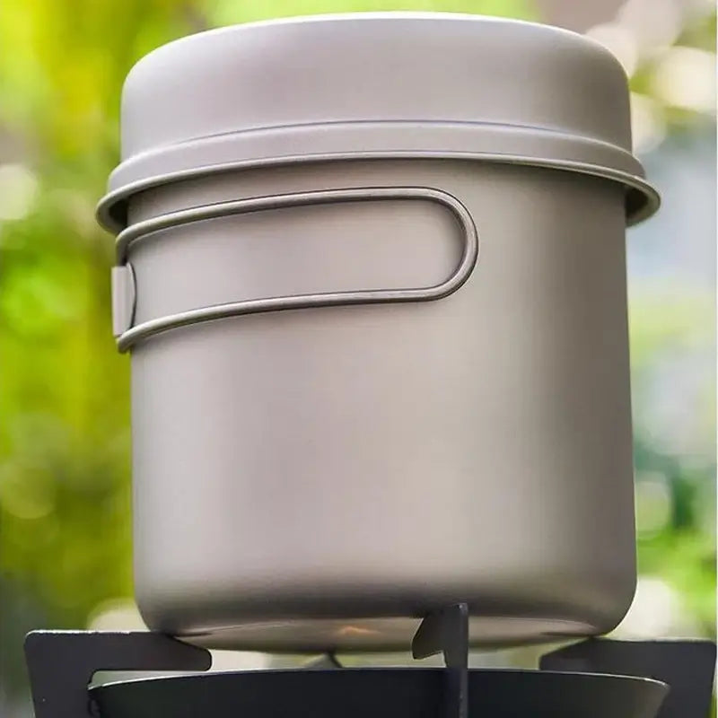 Outdoor Ultra Light Pure Titanium Portable Pot With Lid Frying Pan Camping Multifunctional Tableware Large Capacity Boiling Cup
