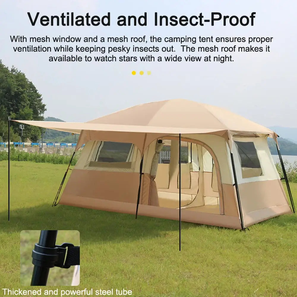 Travel Camping Tent with 2 Rooms Large Family Cabin Tent Breathable and Rainproof for 6-10 Persons Outdoor Camping Beach