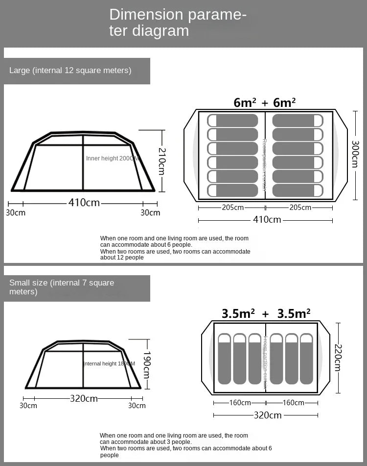 4-12 People Camping Tent  Popup Large Tent