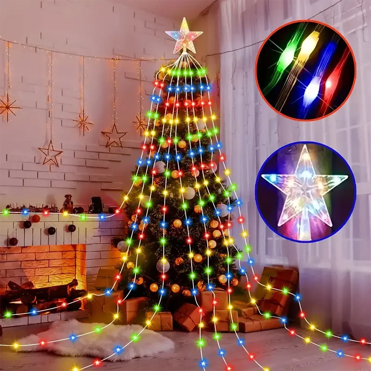 Waterproof String LED Light Solar Christmas Decorations 3M/2M Waterfall Tree Fairy Lamp 8 Modes Camping Holiday Lights