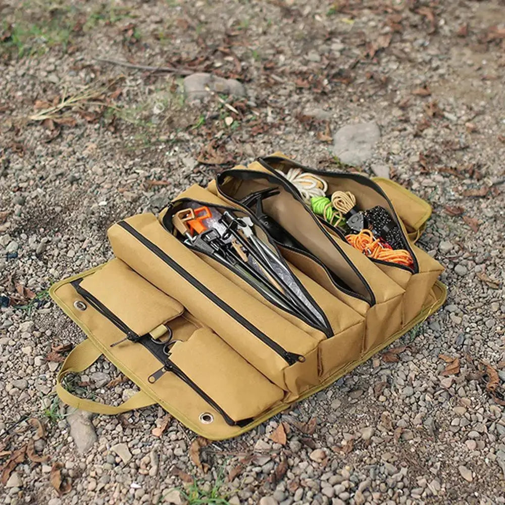 Roll Up Bag Multi Pockets Heavy Duty Canvas Tool Bag Waterproof Oxford Cloth Outdoor Camping Kitchenware Storage Bag