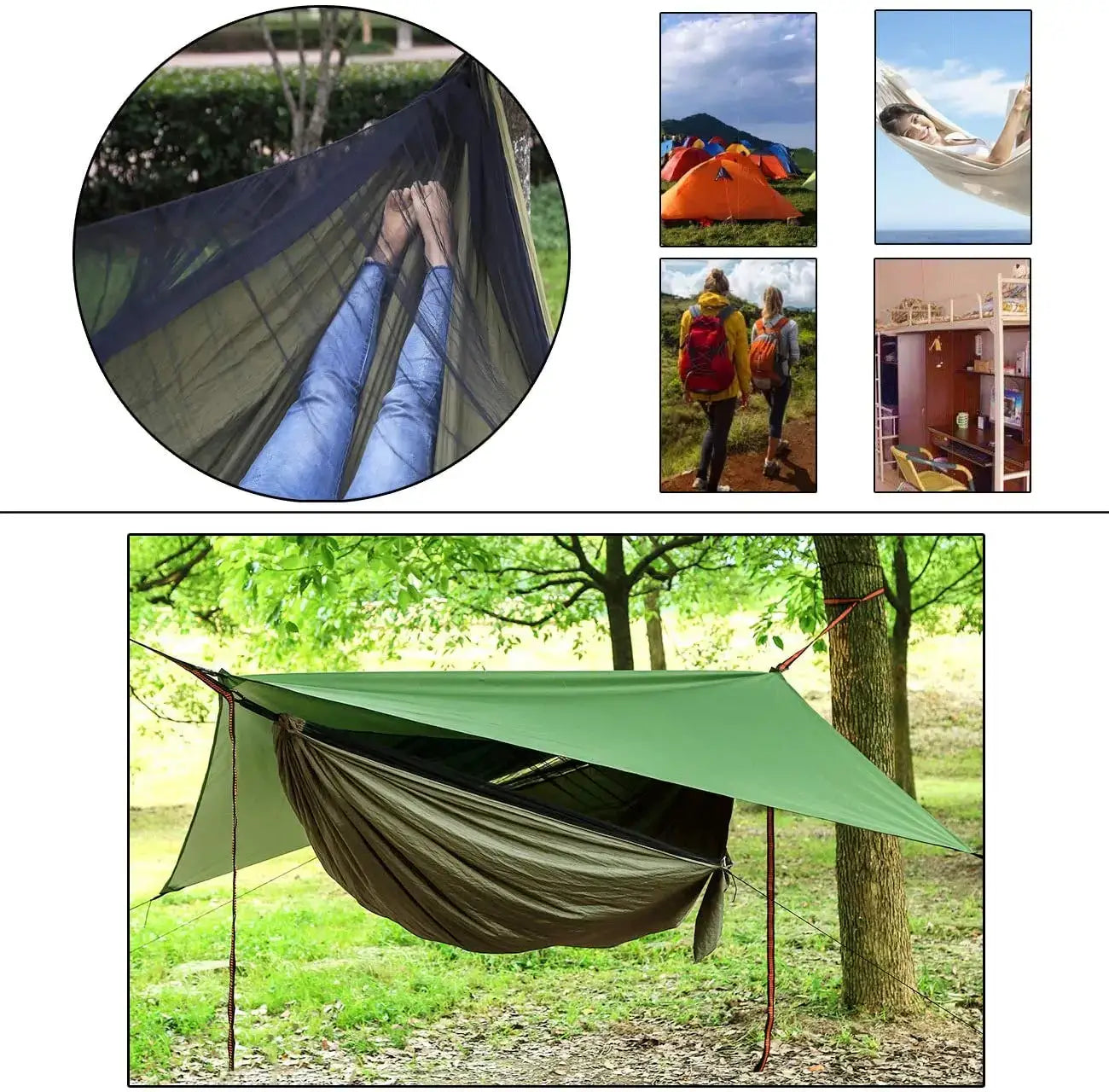 2 Person Camping Garden Hammock With Mosquito Net Outdoor Furniture Bed Strength Parachute Fabric Sleep Swing Portable Hanging