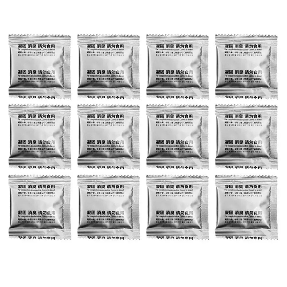 Pack of 16 eco-friendly camping toilet chemical packets for portable waste treatment and deodorization.