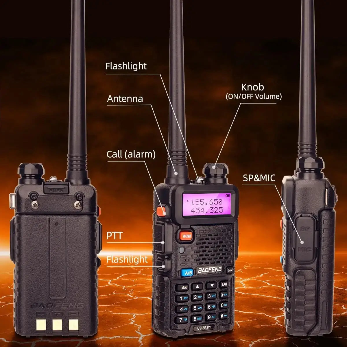 1/2PCS BaoFeng UV-5R 8W Tri-Power Walkie Talkie High Power Dual Band Long Range 128 CH Portable Handheld UV 5R Ham Two Way Radio