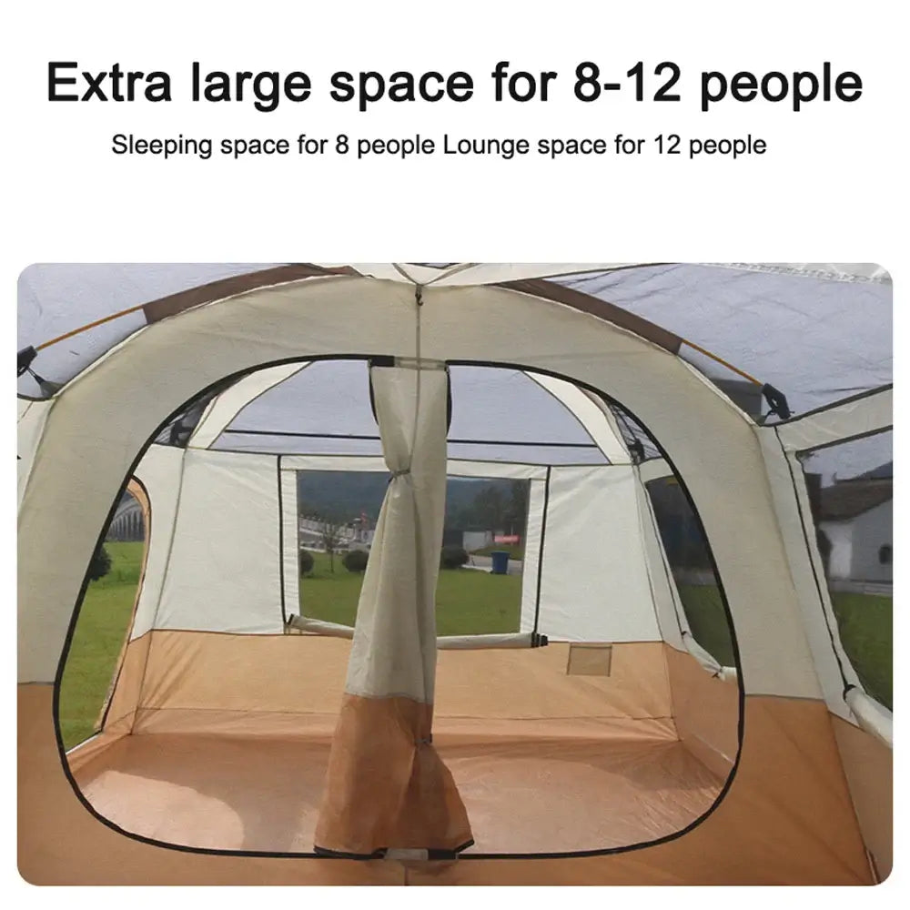 Travel Camping Tent with 2 Rooms Large Family Cabin Tent Breathable and Rainproof for 6-10 Persons Outdoor Camping Beach