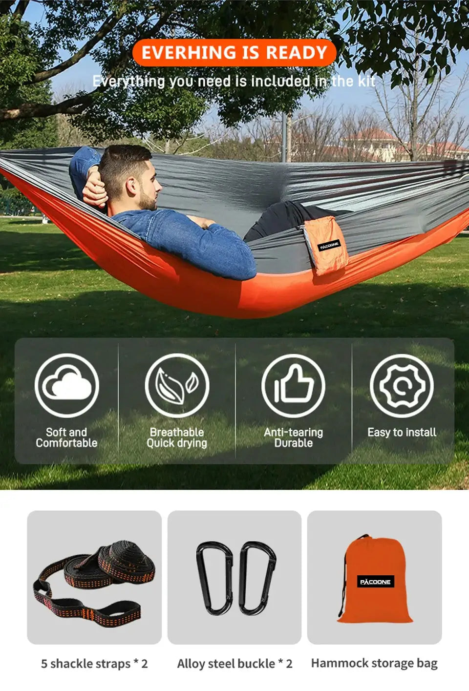 Outdoor Camping Hammock Portable Hammock Single or Double Hammock Camping Accessories Indoor Garden Yard Hammock Swing Travel