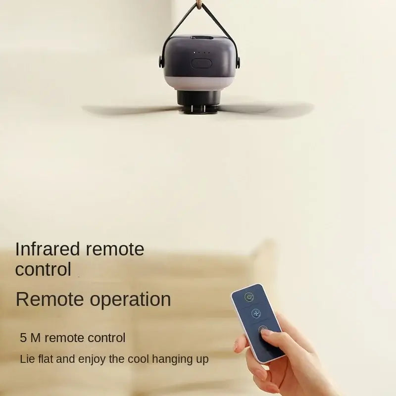 Portable wireless mini ceiling fan light USB fan with remote control, stand, night light, portable, home, outdoor, camping, tent