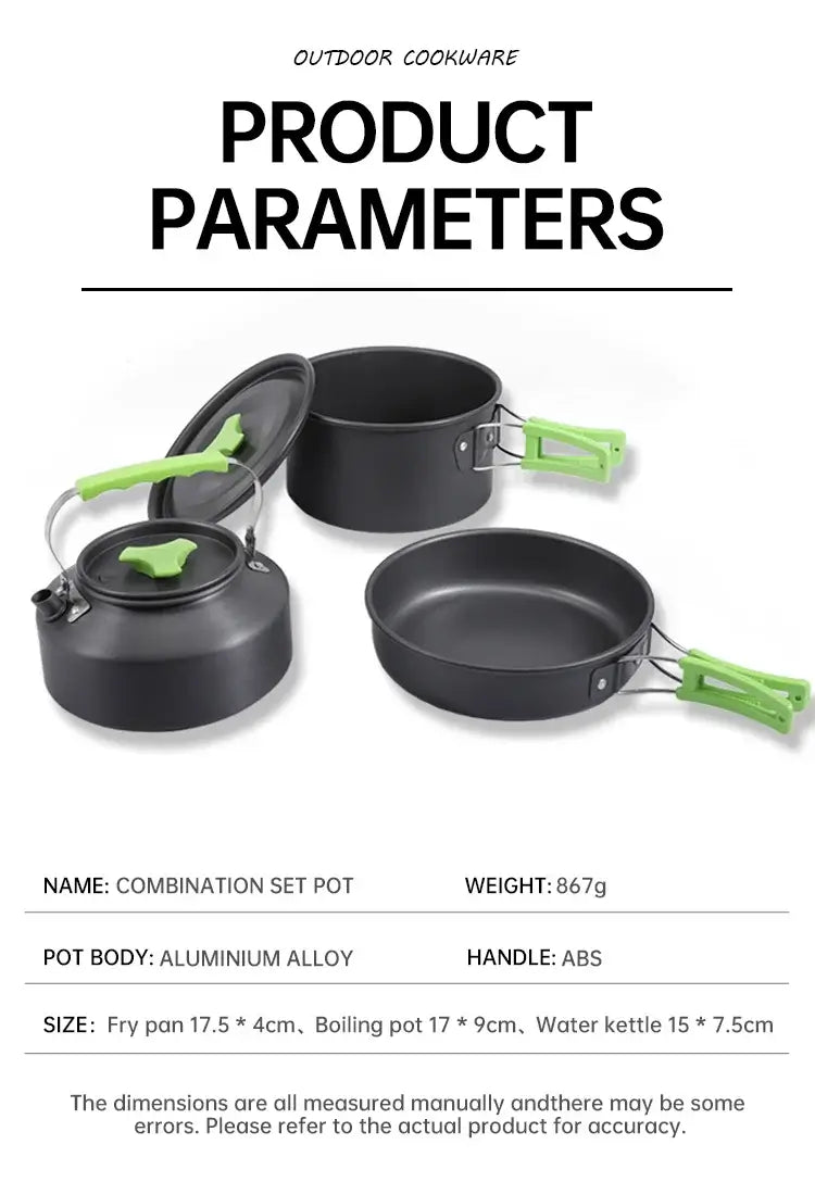 Camping cookware set for 2-3 people portable outdoor tableware for hiking picnicking travel cooking utensils kettle pot set