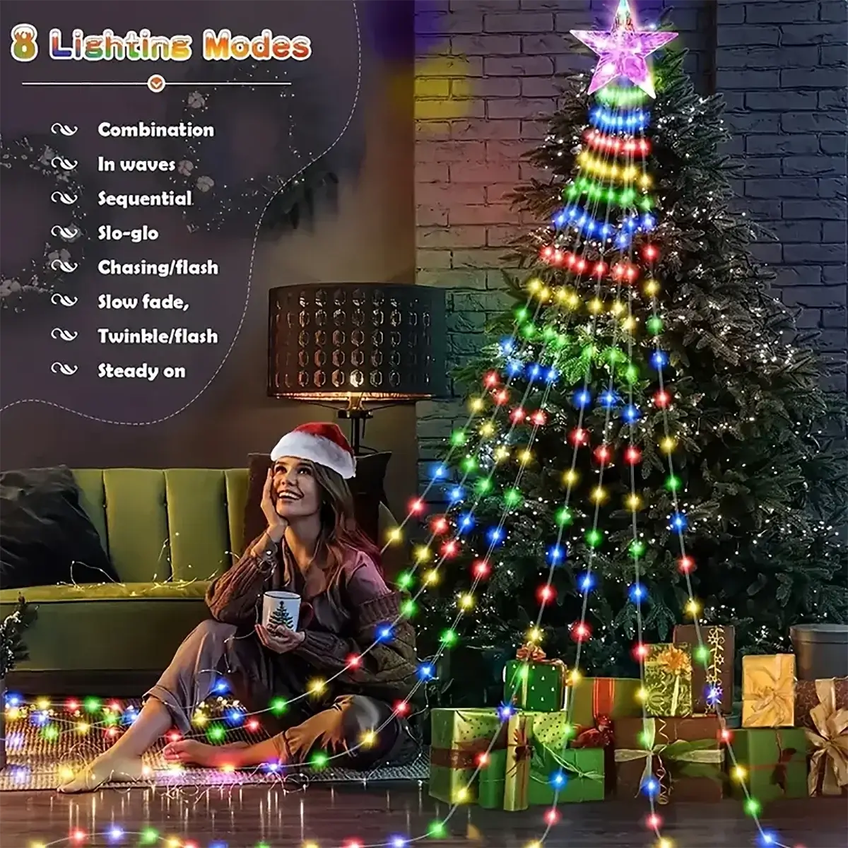 Waterproof String LED Light Solar Christmas Decorations 3M/2M Waterfall Tree Fairy Lamp 8 Modes Camping Holiday Lights