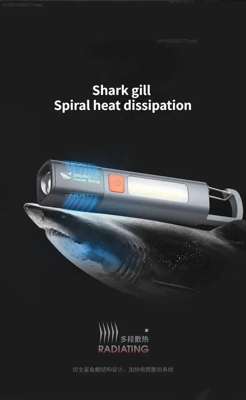 SMILING SHARK Outdoor Flashlight Strong Light Variable Focus with Floodlight Side Lights Mini Flashlight Lamp High Brightness
