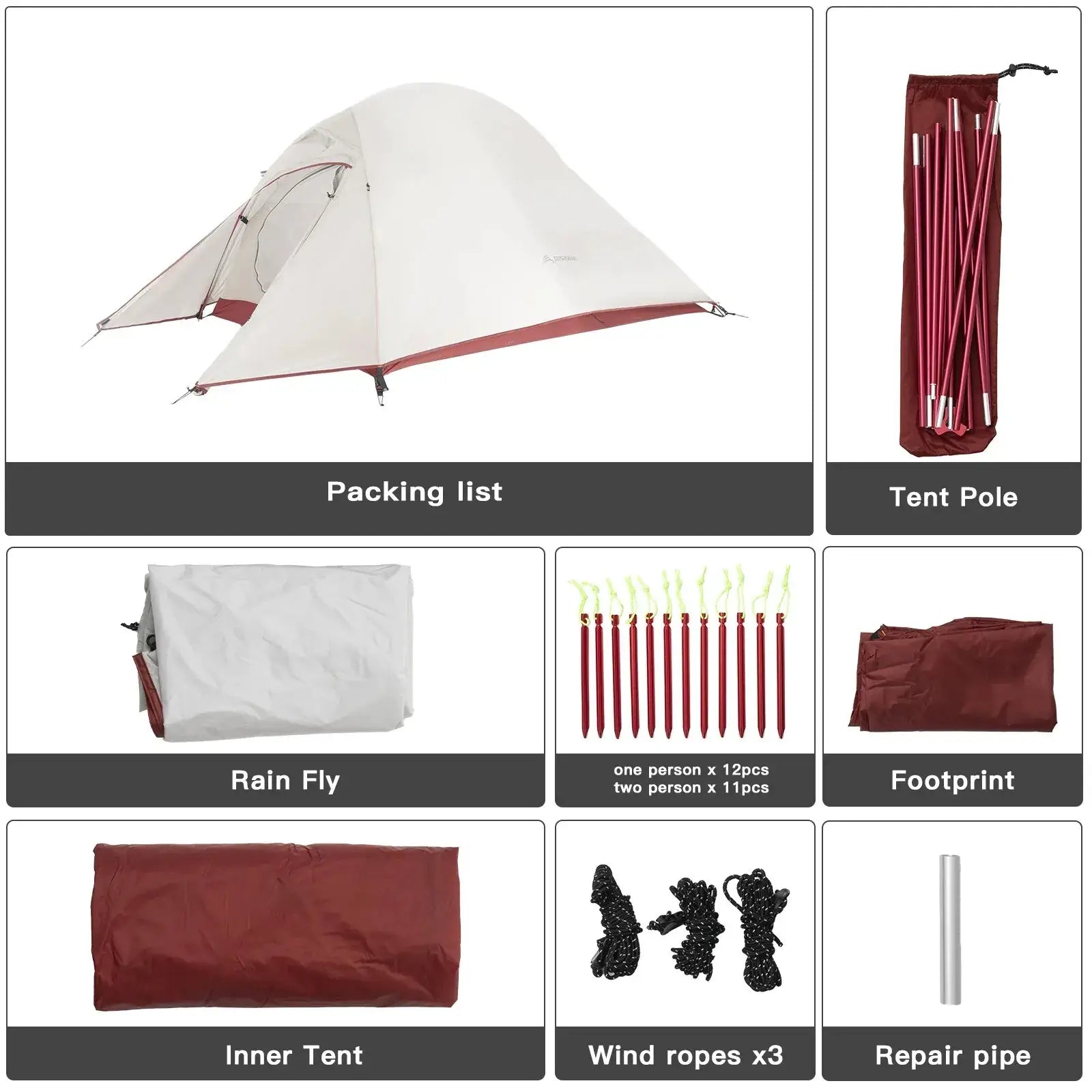 Ultralight Camping Tent Backpack Tent 20D Nylon Waterproof Outdoor Hiking Travel Tent Cycling Tent 1-2 Person