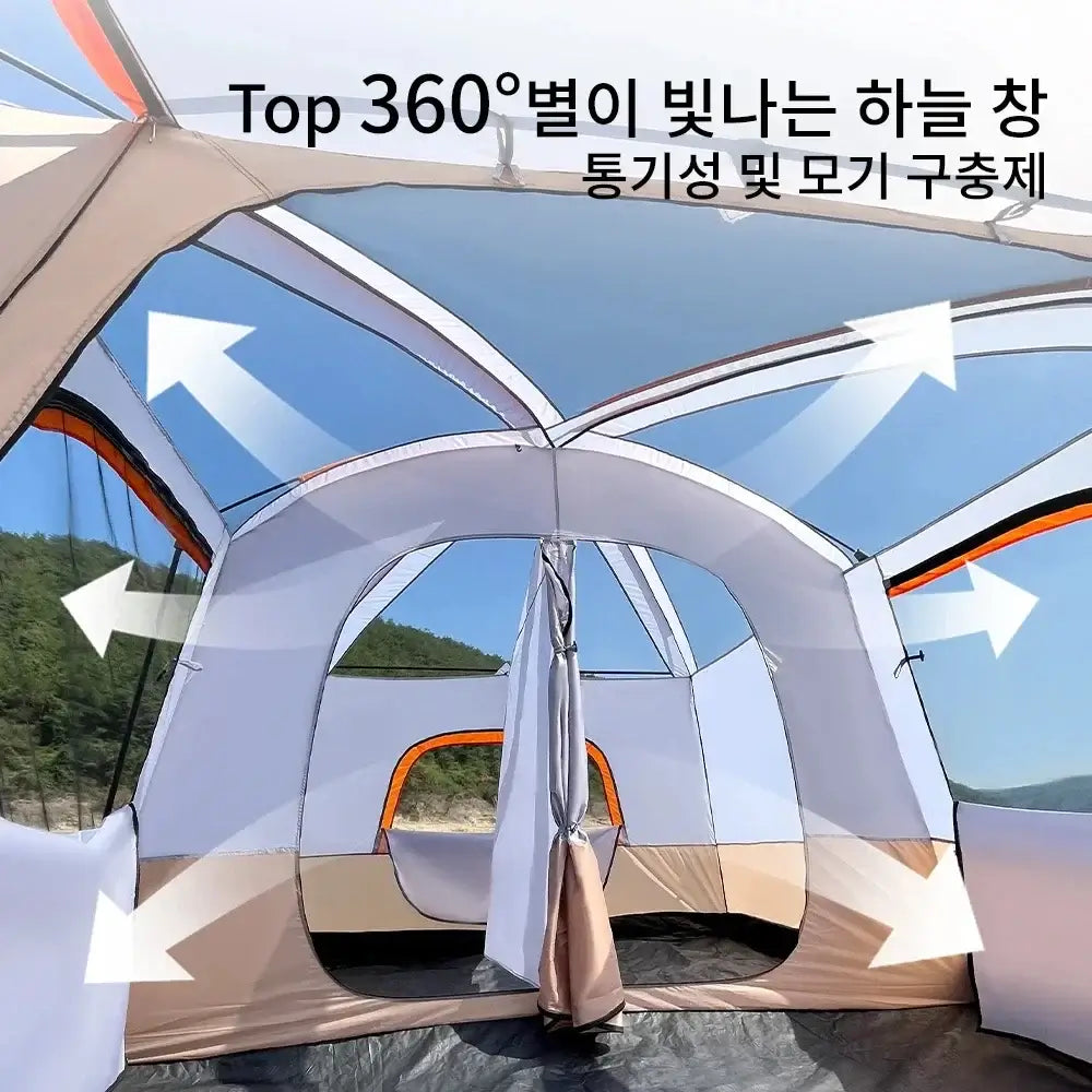 Outdoor Camping Family Tent 4-10 Person Double Layers Oversize 2 Rooms Thickened Rainproof Outdoor Family Camp Tour Equipment