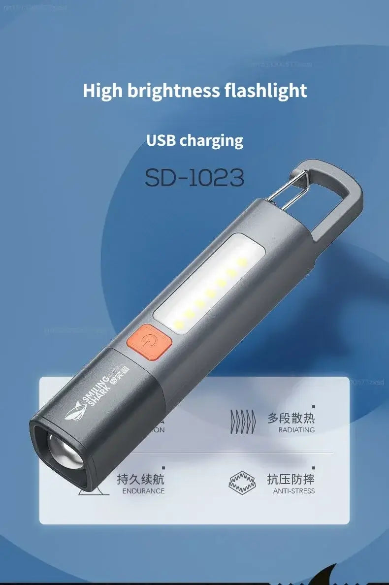 SMILING SHARK Outdoor Flashlight Strong Light Variable Focus with Floodlight Side Lights Mini Flashlight Lamp High Brightness