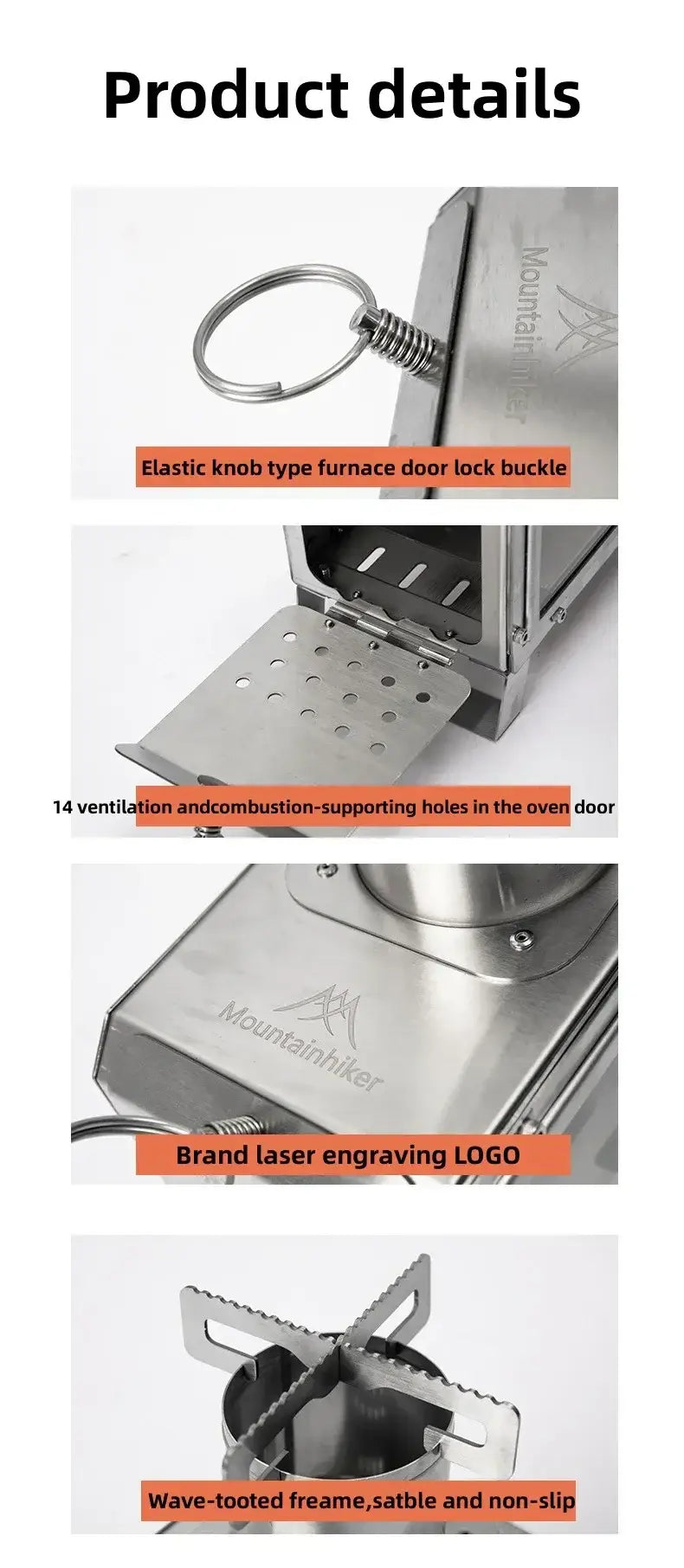 Portable Firewood Square Stove Stainless Steel Outdoor Fire Heater Stove Picnic Hiking Camping Wood Burner Stove