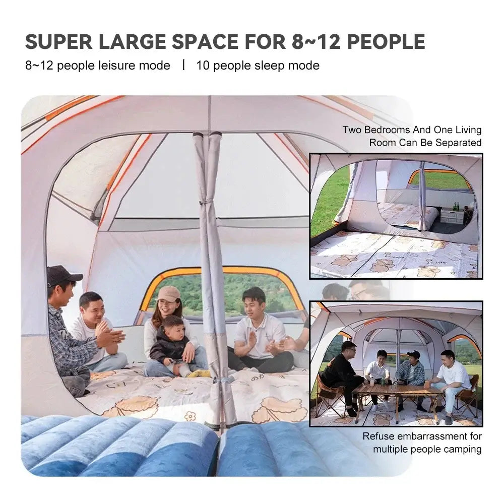 Outdoor Camping Family Tent 4-10 Person Double Layers Oversize 2 Rooms Thickened Rainproof Outdoor Family Camp Tour Equipment