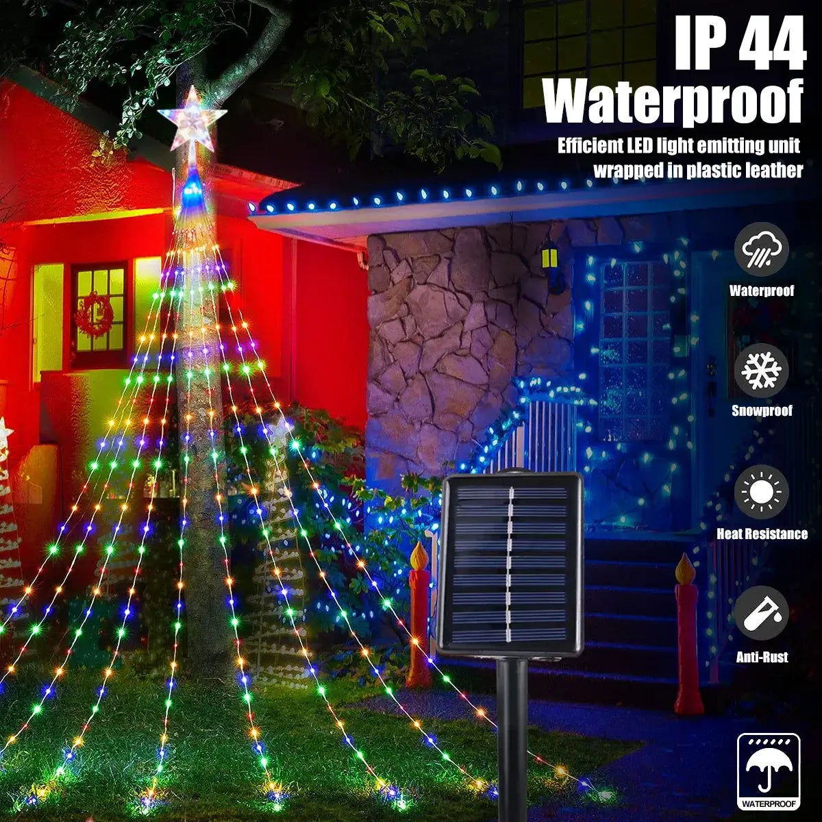 Waterproof String LED Light Solar Christmas Decorations 3M/2M Waterfall Tree Fairy Lamp 8 Modes Camping Holiday Lights