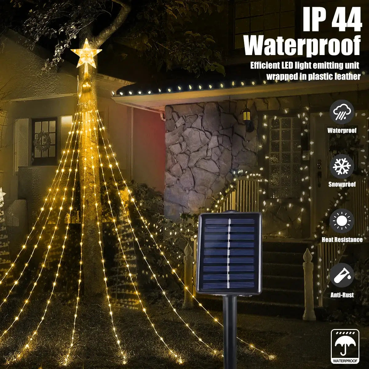 Waterproof String LED Light Solar Christmas Decorations 3M/2M Waterfall Tree Fairy Lamp 8 Modes Camping Holiday Lights