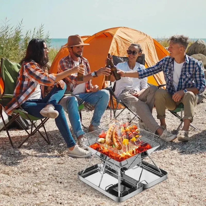 Folding Stainless Steel Charcoal Grill for Outdoor Cooking, Hiking and Camping, Also Suitable for Outdoor Charcoal Grills