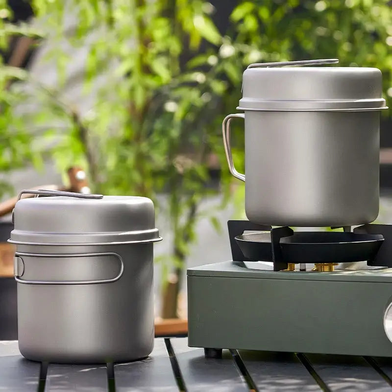 Outdoor Ultra Light Pure Titanium Portable Pot With Lid Frying Pan Camping Multifunctional Tableware Large Capacity Boiling Cup