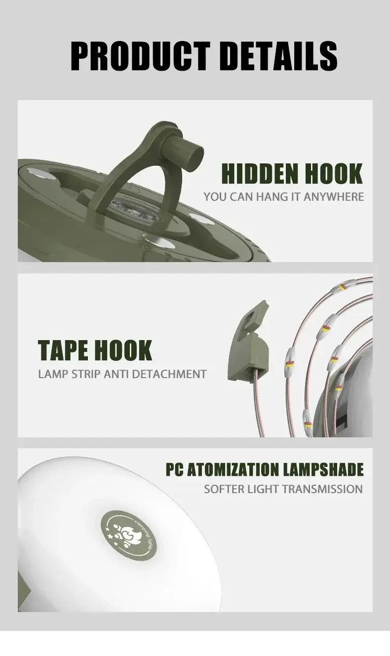Multifunctional 4 in 1 Design Camping Light String USB Rechargeable Outdoor Tent Decor Light XTE LED Flashlight with Magnet Hook