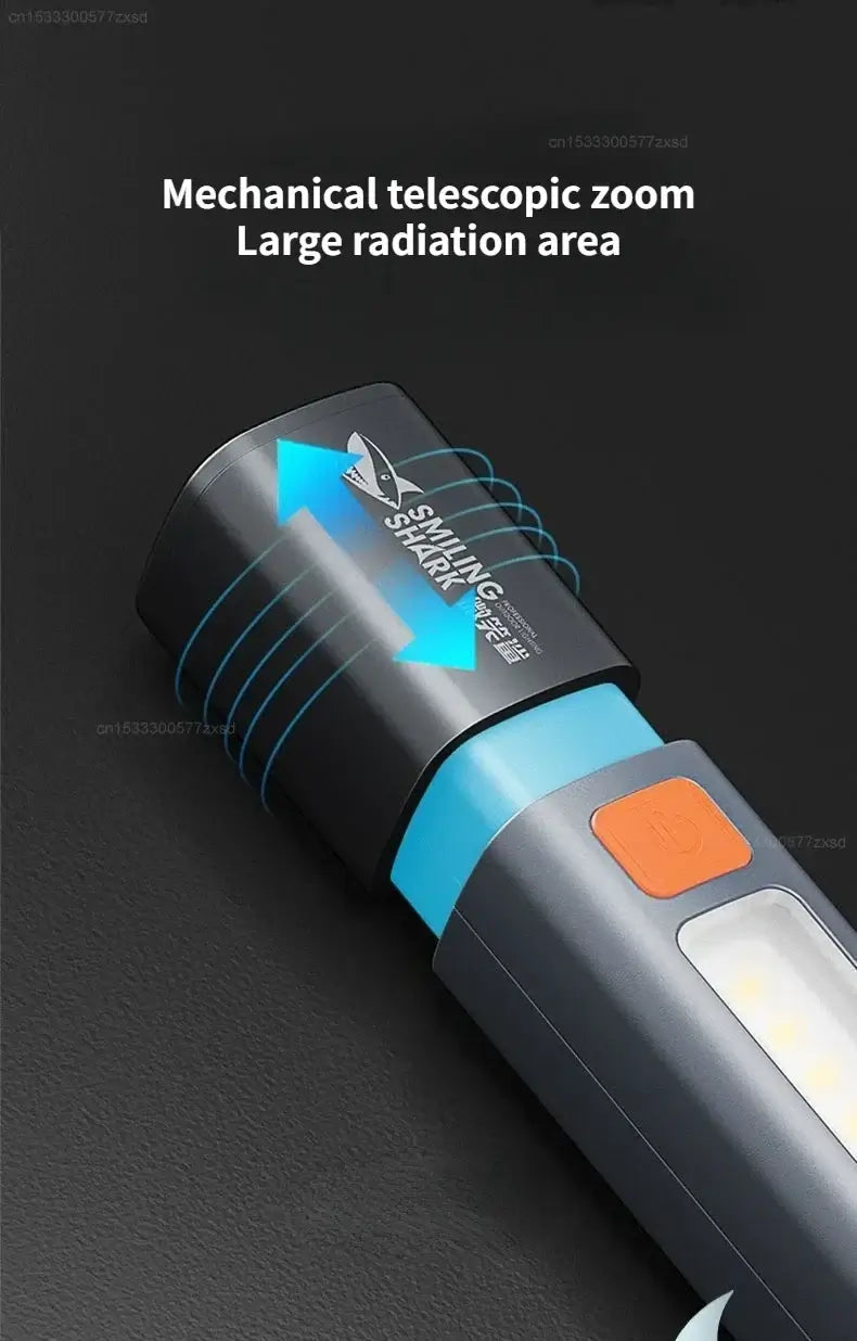 SMILING SHARK Outdoor Flashlight Strong Light Variable Focus with Floodlight Side Lights Mini Flashlight Lamp High Brightness