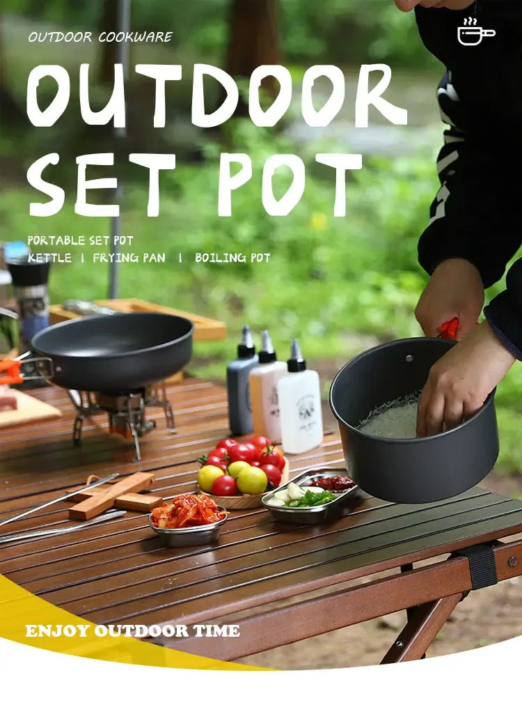 Camping cookware set for 2-3 people portable outdoor tableware for hiking picnicking travel cooking utensils kettle pot set