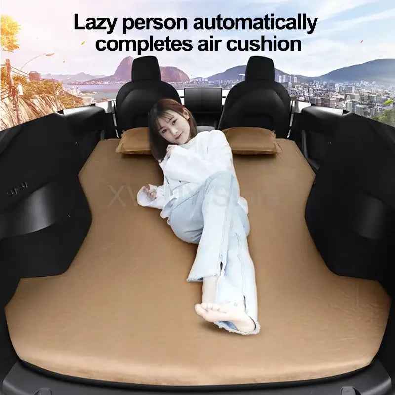 Car Mattress Inflatable For Tesla Model Y 3 Camping Mattress Outdoor Travel Air Bed Mat Cushion Folding Portable Flocking Pad